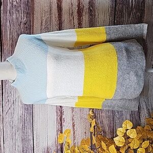 NWT HALOGEN KAYLIEGH BLUE YELLOW PLUS SIZE LONG SLEEVE PULLOVER SWEATER